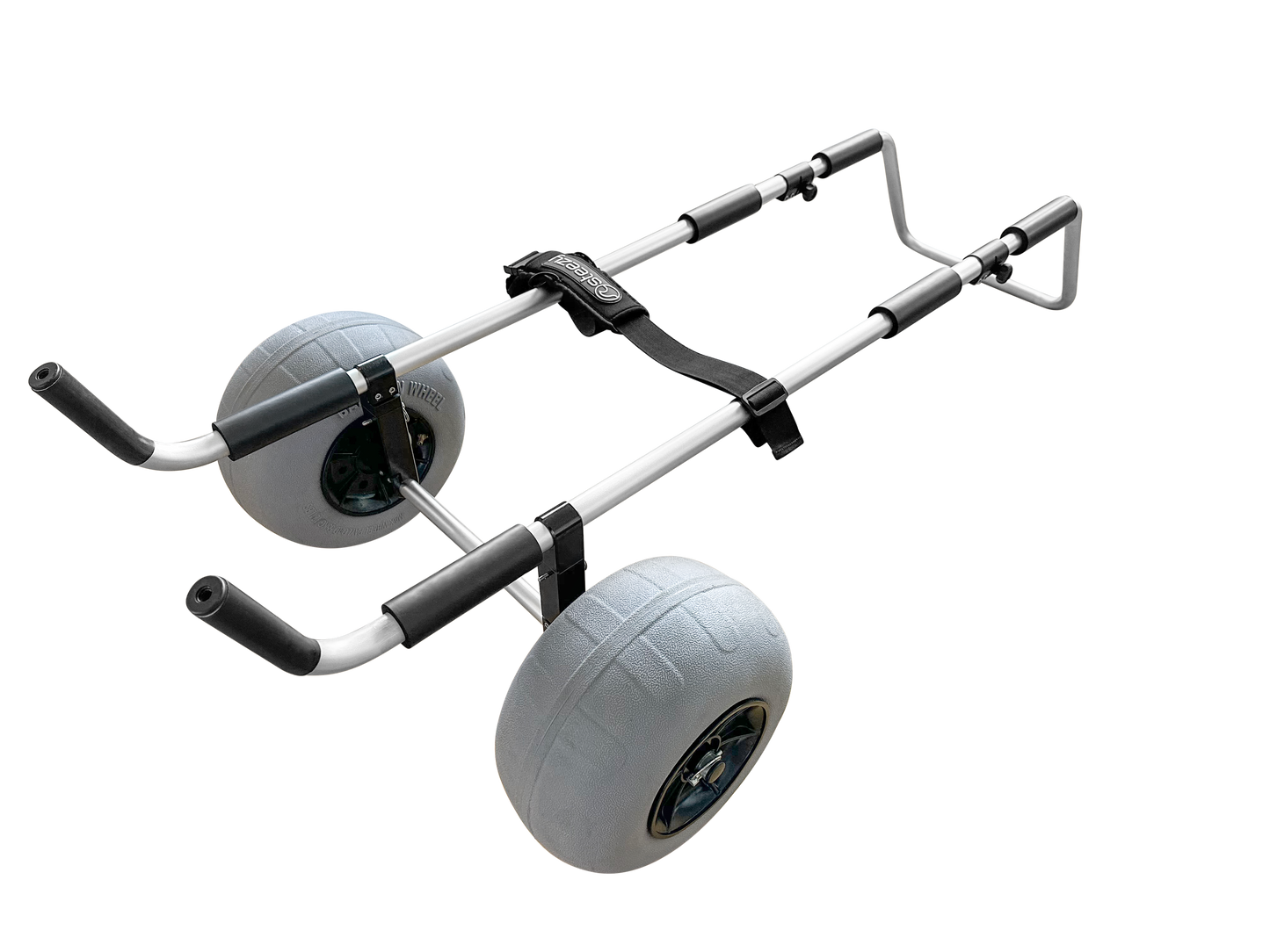 E-foil cart with wide sand wheels, that can transport your lift and fliteboard hydrofoil board to the water and easily store your jetsurf and jetboard